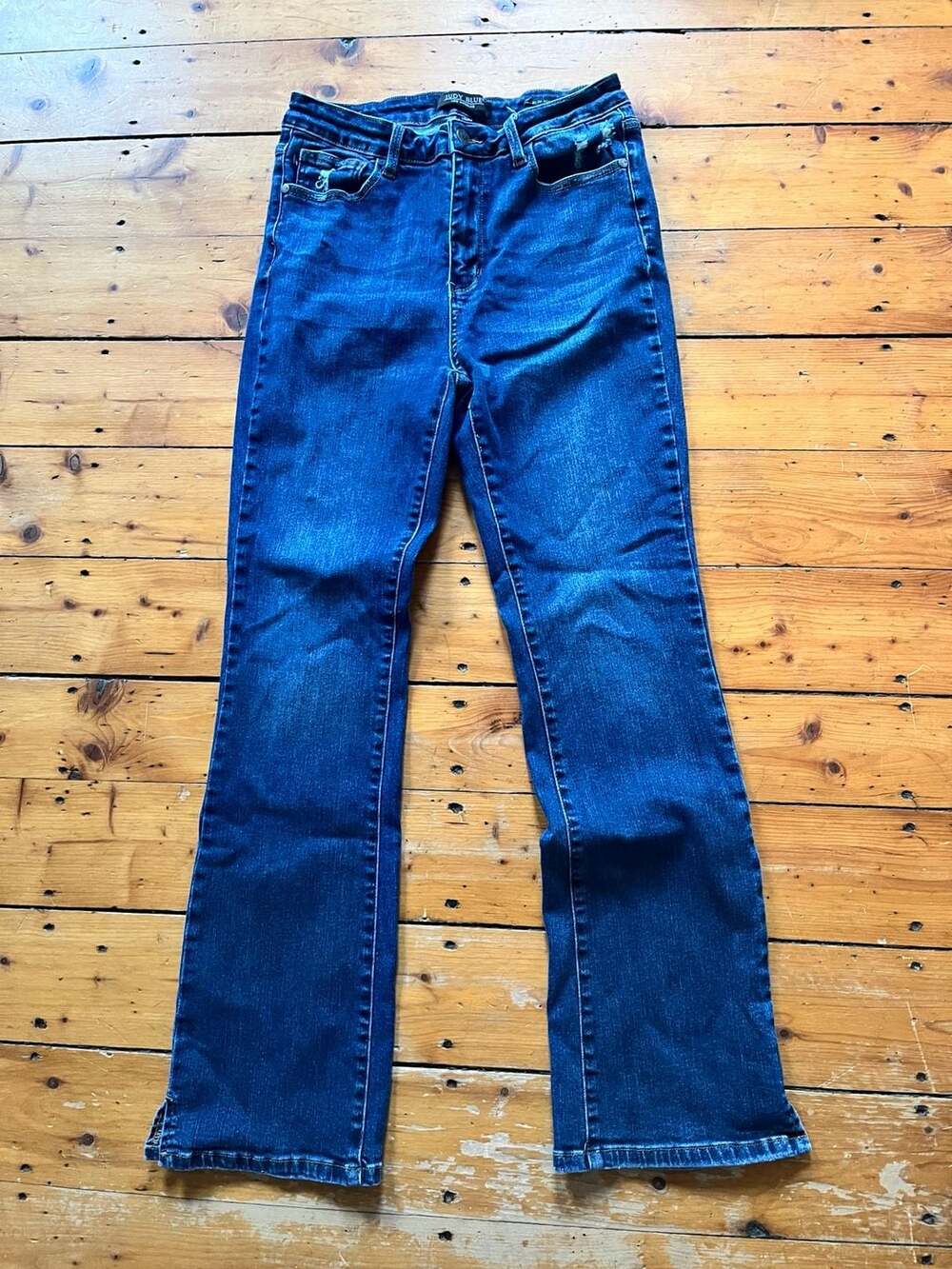 Judy Blue Slim Bootcut Jeans Size 11/30 Dark Wash Distressed Denim